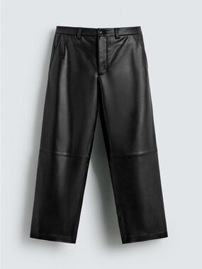 NWOT Zara Black Faux Leather Wide-Leg Trousers Size Medium US (6)
